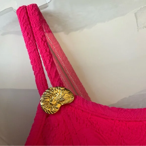 Pink Textured Vintage One Piece Swimsuit Nautical Shell Accents Made in USA 10 - Picture 4 of 12